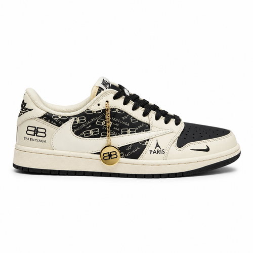 کفش وارداتی کتانی لو تاپ استایل جردن 1 لو تراویس اسکات با طرح بالنسیاگا Air Jordan 1 Low Travis Scott Style