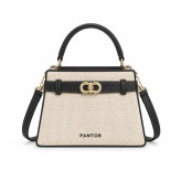 کیف وارداتی پانتور Pantor دستی و دوشی زنانه ترکیب چرم و کتان مدل کژوال (مشکی 998)
