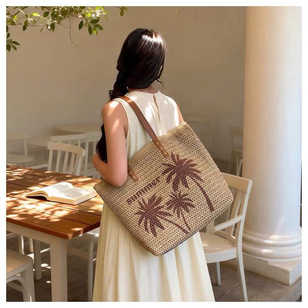 کیف وارداتی حصیری دوشی زنانه مدل توت بگ Tote Shoulder Bag (تیره 975)