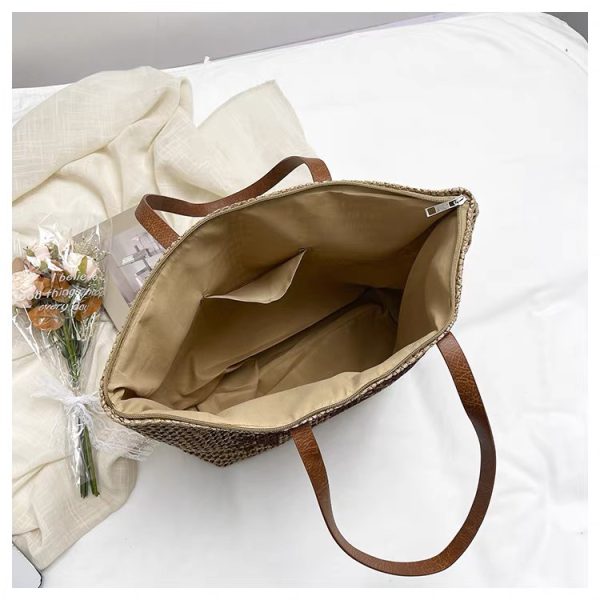کیف وارداتی حصیری دوشی زنانه مدل توت بگ Tote Shoulder Bag (تیره 975)