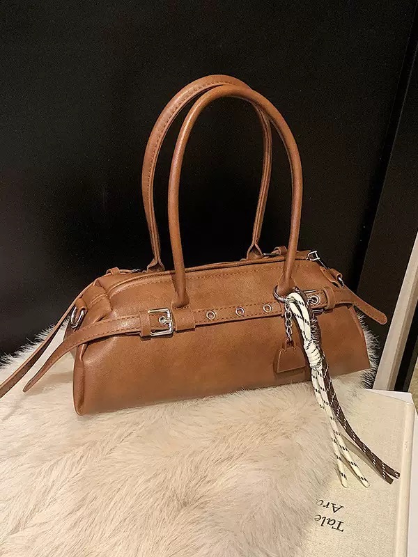 کیف وارداتی دستی و دوشی زنانه مدل استوانهای (عسلی 977)