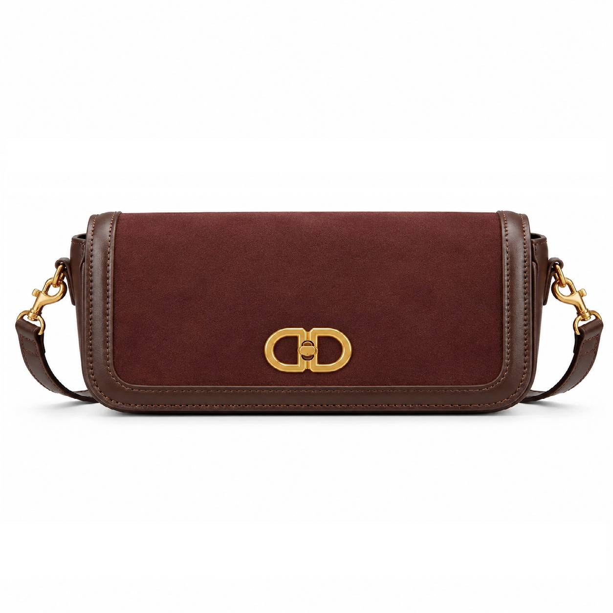 کیف وارداتی دستی و دوشی زنانه مدل باگت جیر Baguette Shoulder Bag (قهوه‌ای تیره 956)