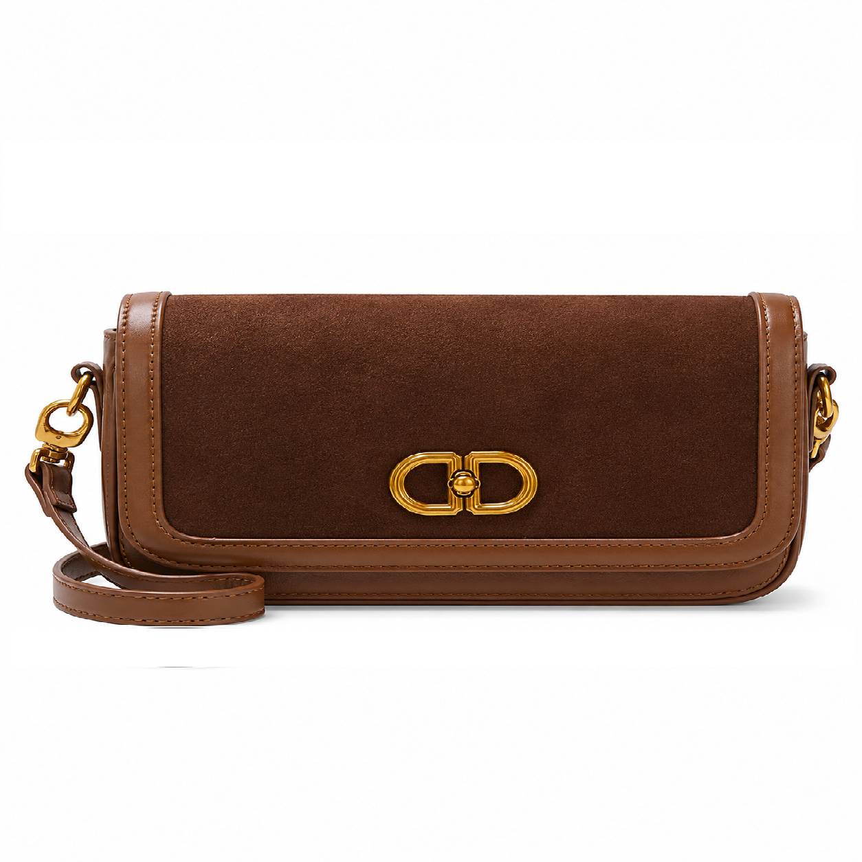 کیف وارداتی دستی و دوشی زنانه مدل باگت جیر Baguette Shoulder Bag (قهوه‌ای روشن 956)