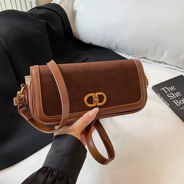 کیف وارداتی دستی و دوشی زنانه مدل باگت جیر Baguette Shoulder Bag (قهوهای روشن 956)