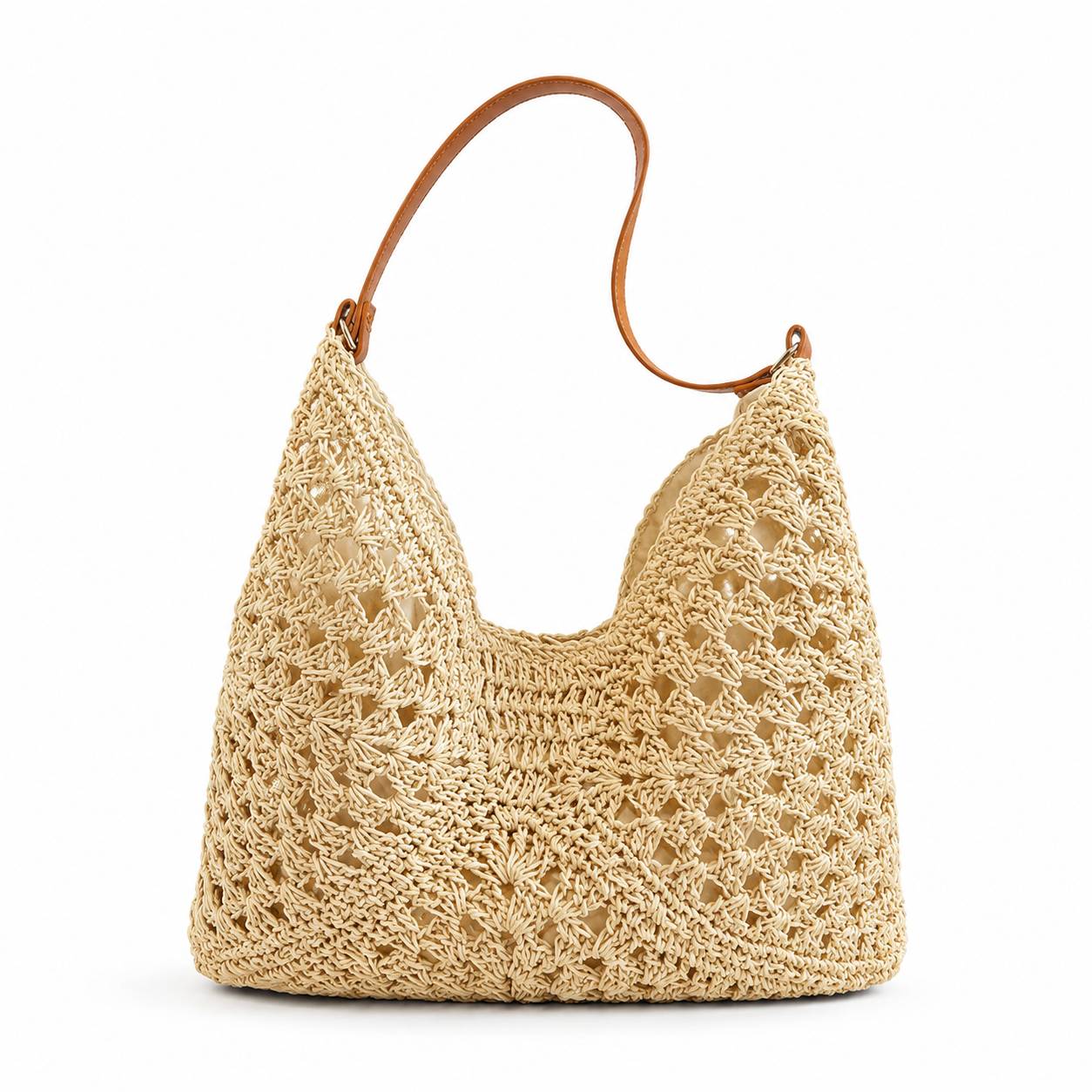 کیف وارداتی دستی زنانه بافت حصیری Raffia Crochet Hobo Bag (روشن 812)