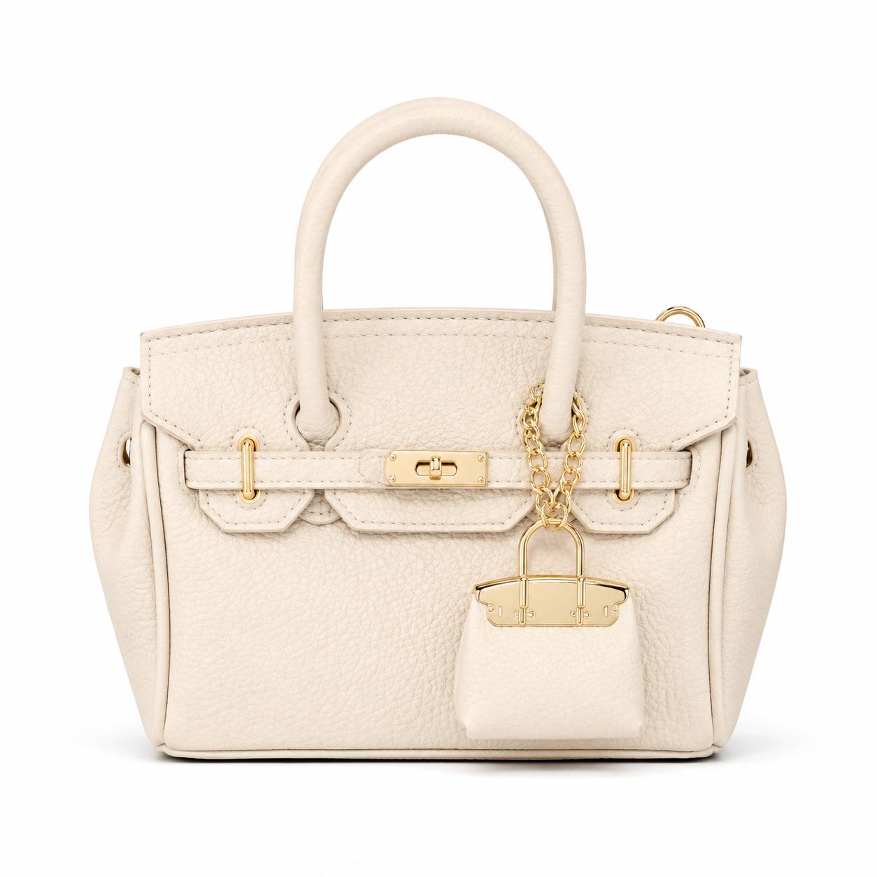 کیف وارداتی دستی و دوشی مدل Birkin طرح چرم فلوتر به همراه مینی‌بگ آویز(سفید853)