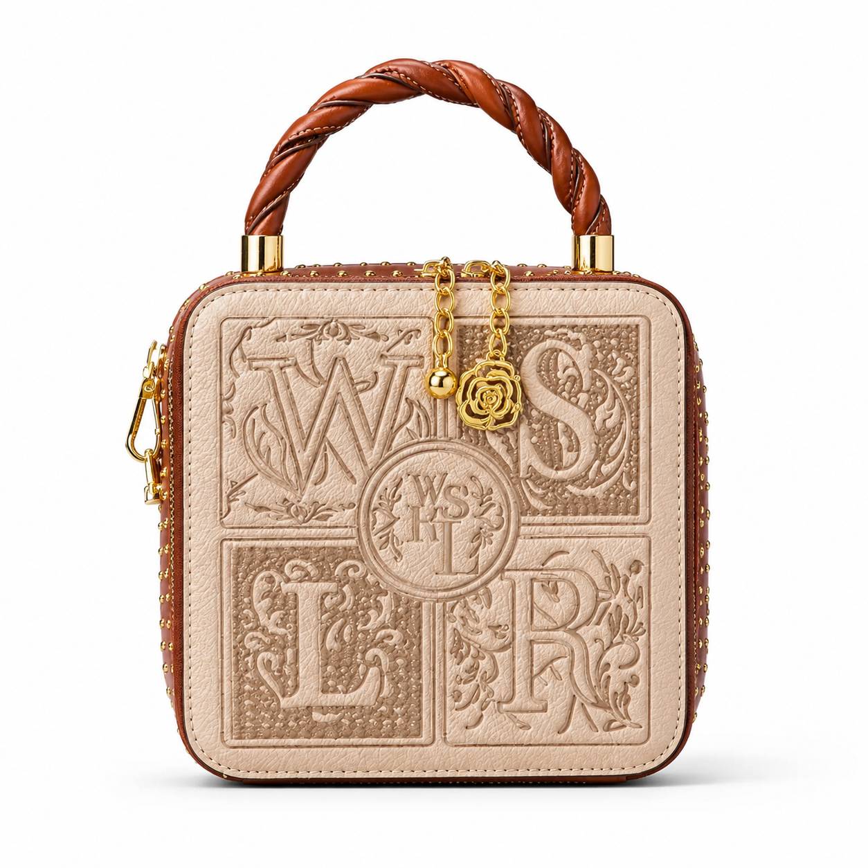 کیف دستی و دوشی باکس هنری برند Luxury Vintage مدل Embossed Monogram (عسلی 447)