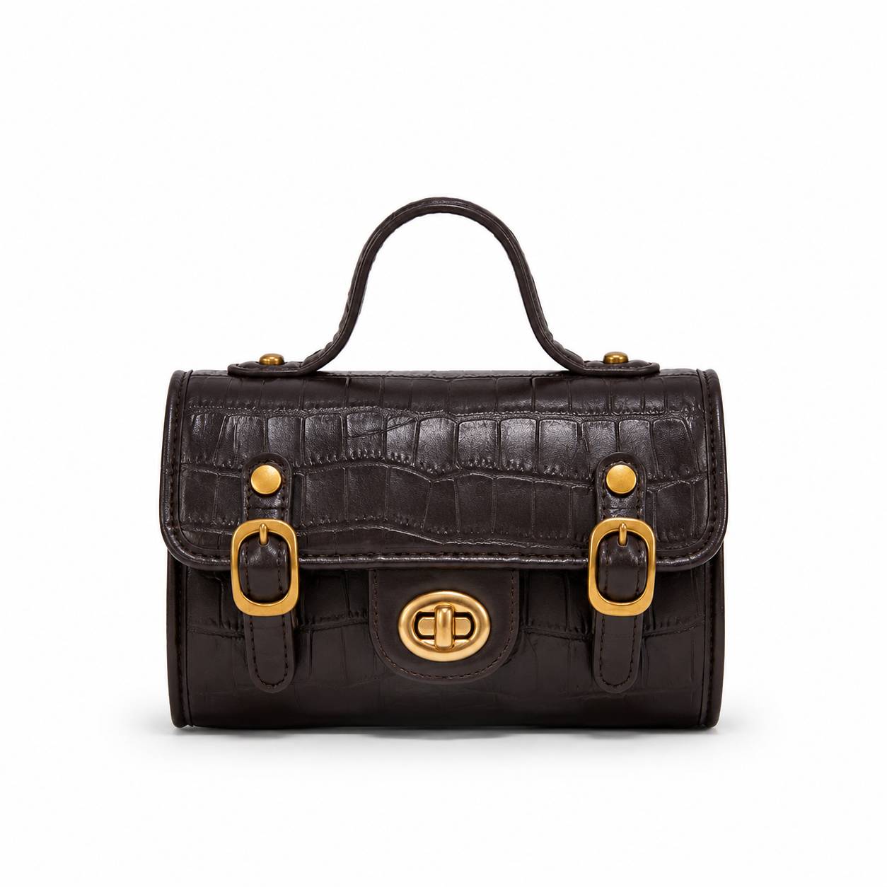 کیف وارداتی دوشی و دستی زنانه طرح برند Luxury مدل Croco با قفل چرخشی طلایی(مشکی 927)
