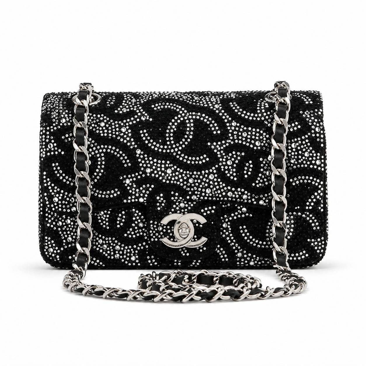 کیف وارداتی دوشی مجلسی زنانه طرح شنل Chanel با تزئینات نگینی _ V