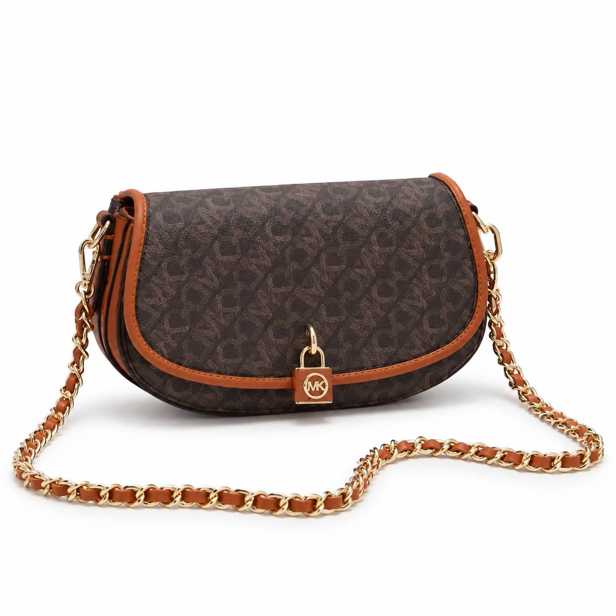 کیف وارداتی دوشی زنانه بند زنجیری مدل Saddle Bag (قهوه ای M110)