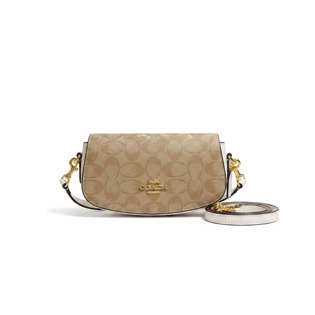 کیف وارداتی دوشی زنانه کوچ Coach مدل Signature Curve Flap (کرمی 849)