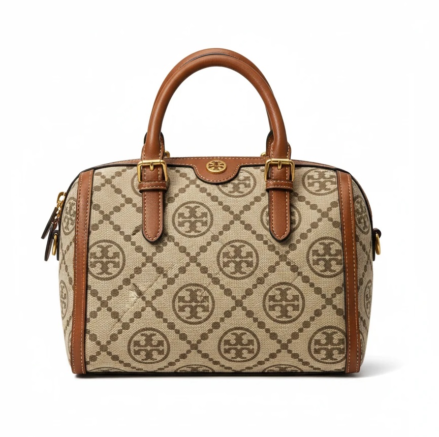 کیف دستی وارداتی زنانه توری برچ Tory Burch Mini Top Handle Monogram قهوه ای/کرم (M101)