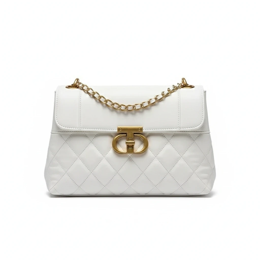 کیف وارداتی دستی و دوشی زنانه سفید مدل Quilted Chain Lock (کد 917)