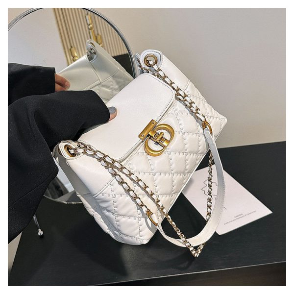 کیف وارداتی دستی و دوشی زنانه سفید مدل Quilted Chain Lock (کد 917)