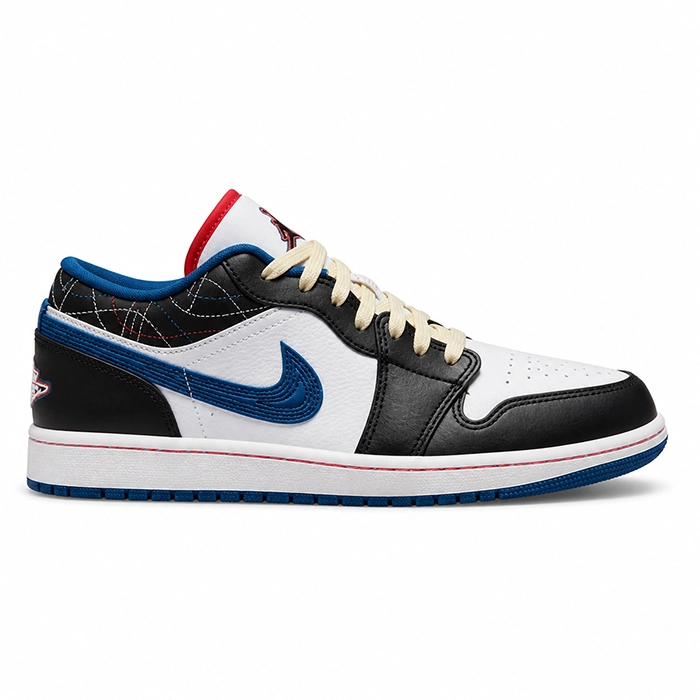 کفش کتانی وارداتی نایک ایر جردن 4 رترو Nike Air Jordan 4 Retro (مشکی سفید با لوگوی آبی)