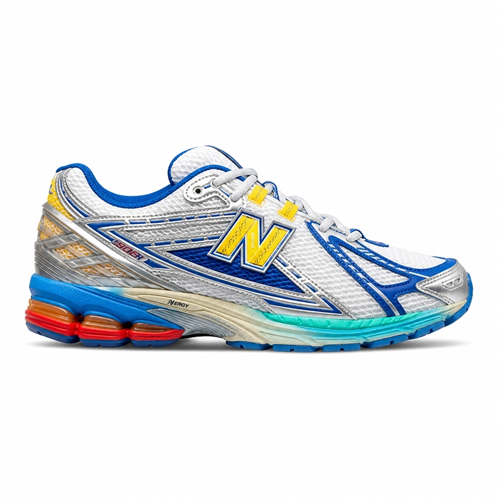 کفش کتانی وارداتی نیو بالانس New Balance 1906R (آبی سفید نقره ای زرد)