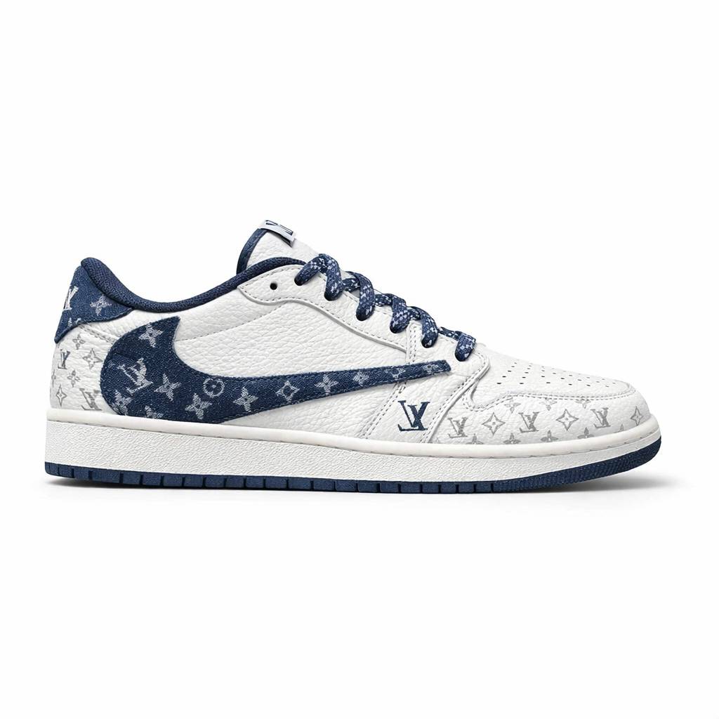کفش کتانی وارداتی نایک ایر جردن 1 لو مدل تراویس اسکات طرح لوئی ویتون Nike Air Jordan 1 Low Travis Scott x Louis Vuitton Custom
