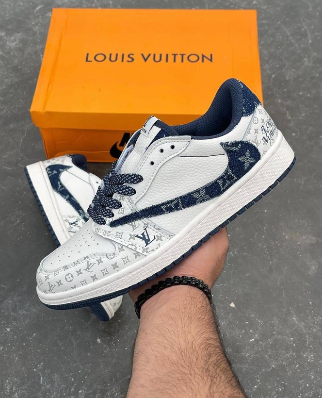 کفش کتانی وارداتی نایک ایر جردن 1 لو مدل تراویس اسکات طرح لوئی ویتون Nike Air Jordan 1 Low Travis Scott x Louis Vuitton Custom