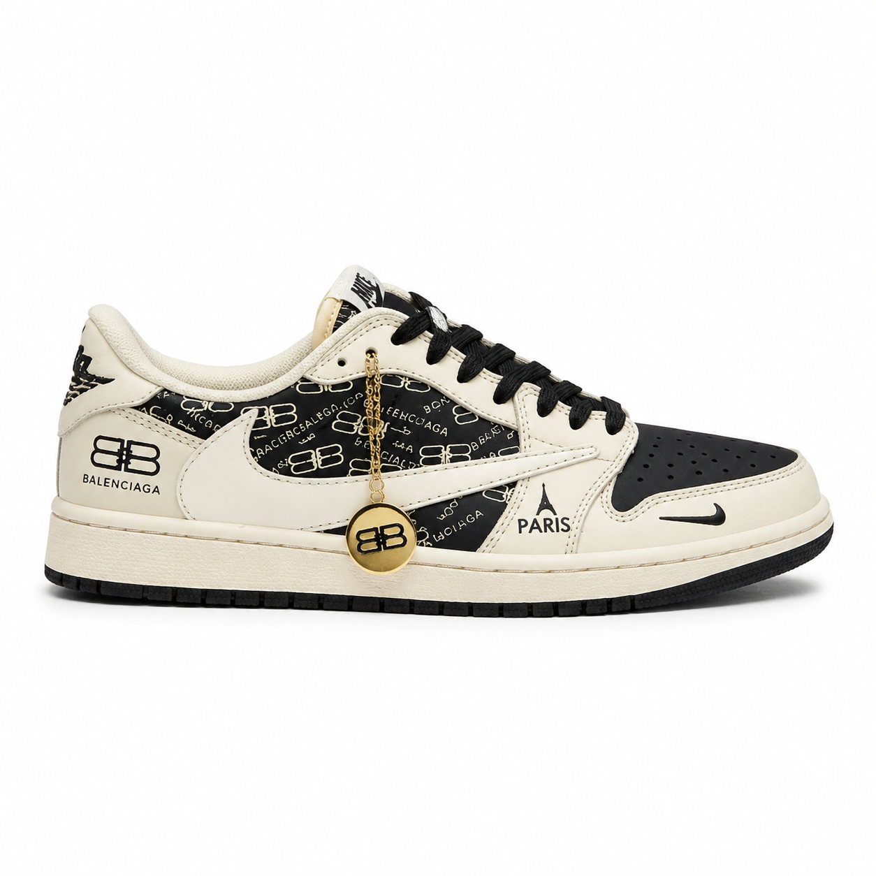کفش وارداتی کتانی لو تاپ استایل جردن 1 لو تراویس اسکات با طرح بالنسیاگا Air Jordan 1 Low Travis Scott Style