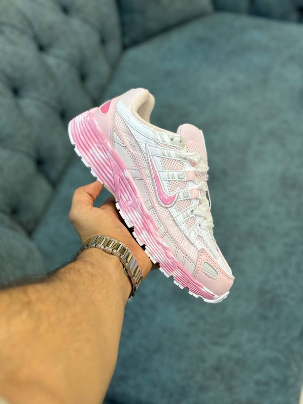 کفش کتانی وارداتی نایک مدل Nike P 6000 پیادهروی روزانه استایلهای خیابانی (سفید صورتی)