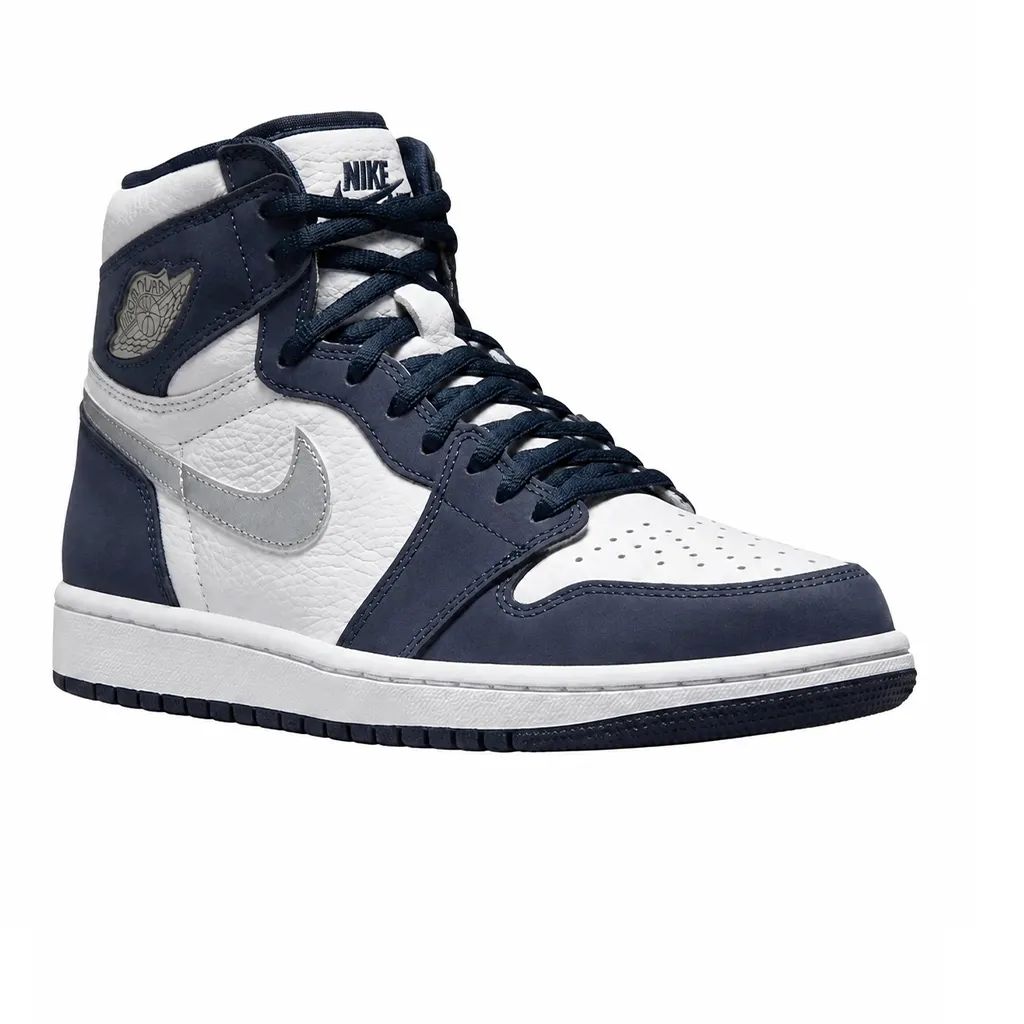 کفش وارداتی نایک ایر جردن 1 ساق بلند Nike Air Jordan High سرمه ای سفید نقره ای